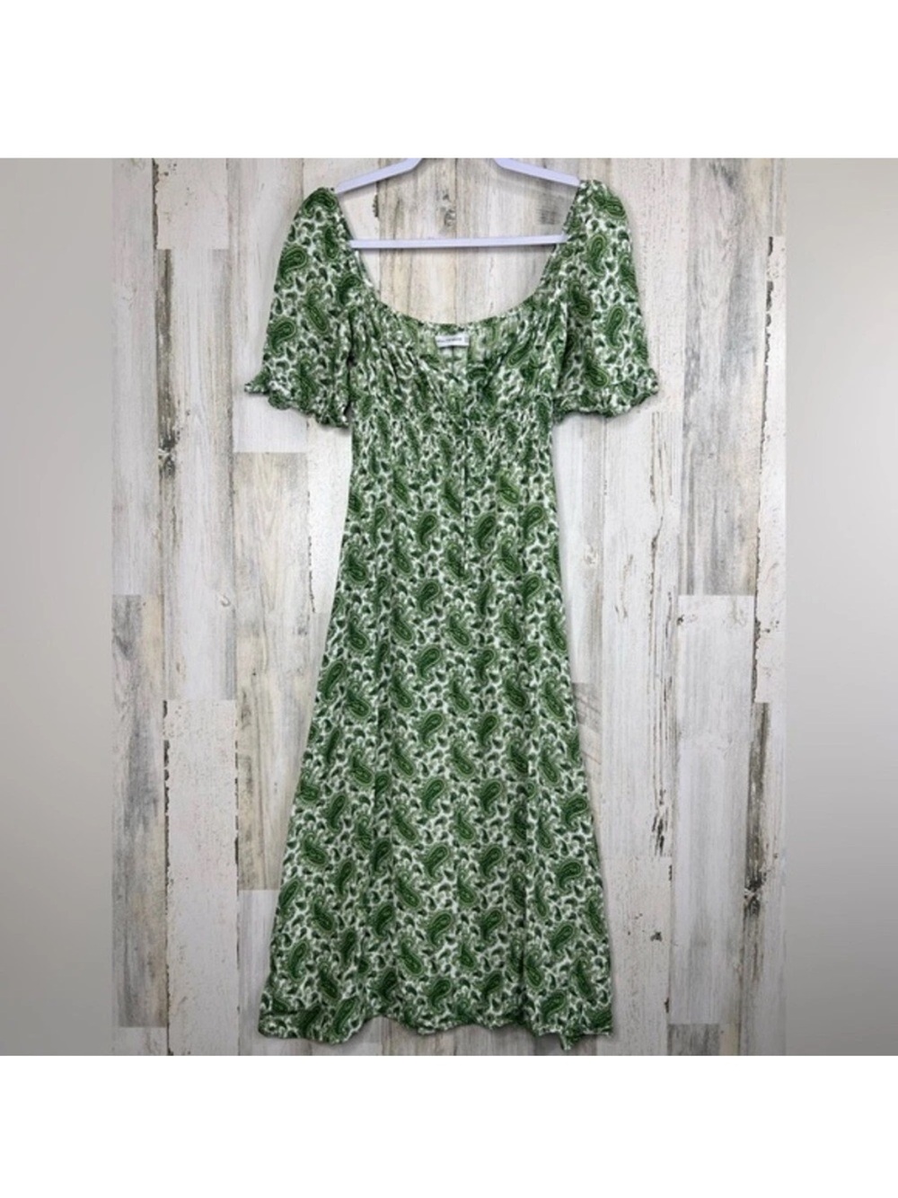 Faithfull The Brand La Galet Green/White Paisley Print Midi Dress Size 4